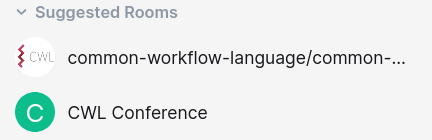 screenshot of 'CWL Conference' under 'Suggested Rooms' in the CWL Matrix Space.